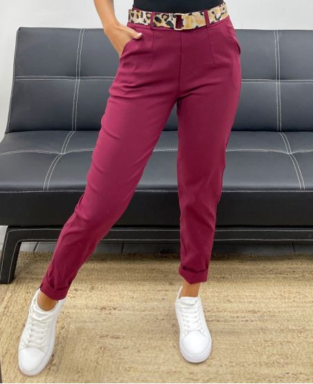 4-PACK 2-POCKET PANTS + BELT LEOPARD S-M-L-XL AH255119 BURGUNDY