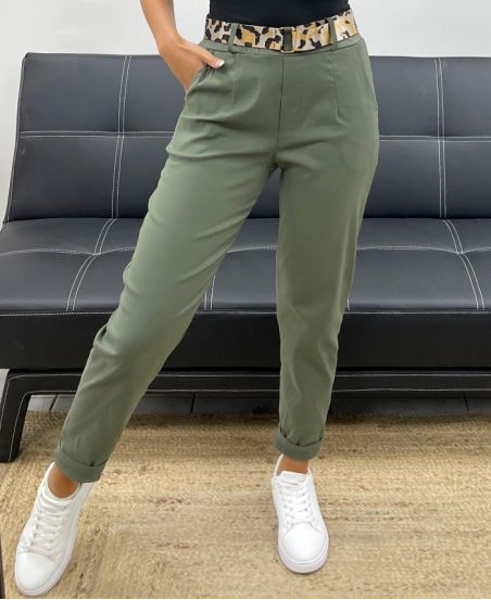 4-PACK 2-POCKET PANTS + LEOPARD BELT S-M-L-XL AH255119 KHAKI