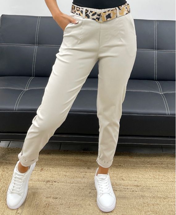 4-PACK 2-POCKET PANTS + LEOPARD BELT S-M-L-XL AH255119 BEIGE