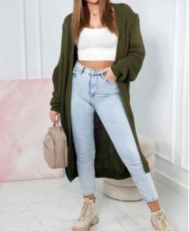 CARDIGAN 2 TASCHE IN MAGLIA LUNGA AH255171 KAKI