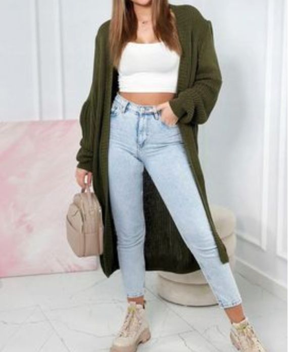 LANGE STRICKJACKE MIT 2 TASCHEN AH255171 KHAKI