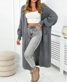 GILET LONG MAILLE 2 POCHES AH255171 GRIS FONCE