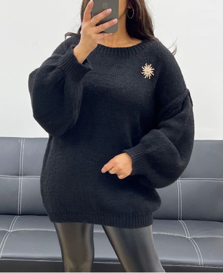 PULLOVER OVERSIZE BROCHE SOLEIL AH255111 NOIR