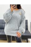 OVERSIZOWY SWETER BROSZKA SUN AH255111 SZARY