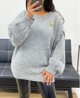 OVERSIZOWY SWETER BROSZKA SUN AH255111 SZARY