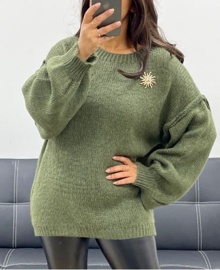 PULLOVER OVERSIZE BROCHE SOLEIL AH255111 KAKI