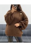 BROSZKA OVERSIZE SWETER SŁOŃCE AH255111 CZEKOLADOWY