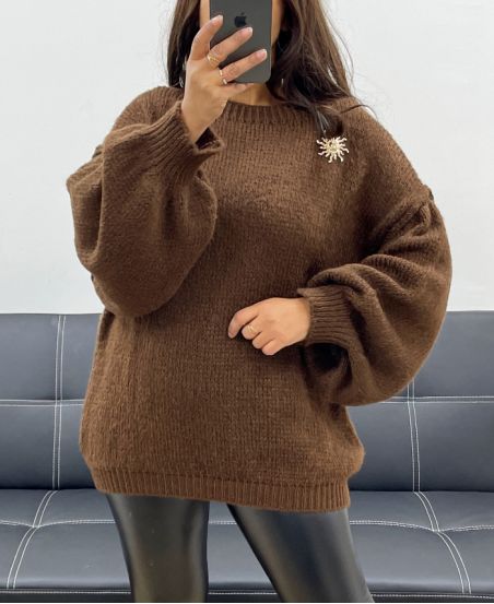 PULLOVER OVERSIZE BROCHE SOLEIL AH255111 CHOCOLAT