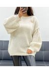 OVERSIZOWY SWETER SUN BROSZKA AH255111 BEŻOWY