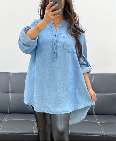 BLUZKA OVERSIZE TENCEL PE0841 JASNONIEBIESKA