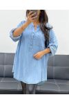 TENCEL PE0841 BLUZKA OVERSIZE NIEBIESKA ŚREDNIA