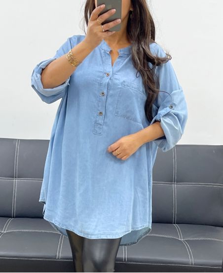 TENCEL PE0841 BLUZKA OVERSIZE NIEBIESKA ŚREDNIA