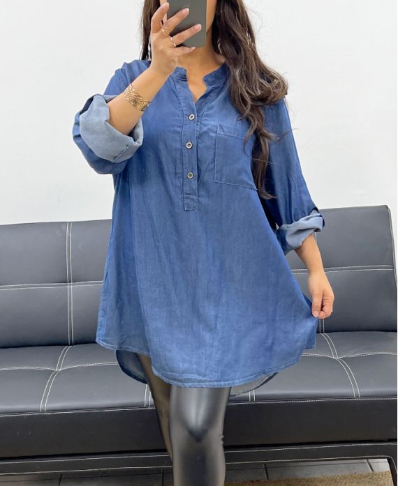 BLUZKA OVERSIZE TENCEL PE0841 GRANATOWA