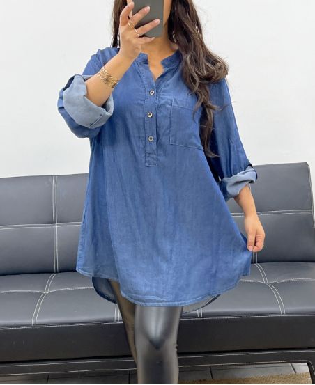 BLUZKA OVERSIZE TENCEL PE0841 GRANATOWA