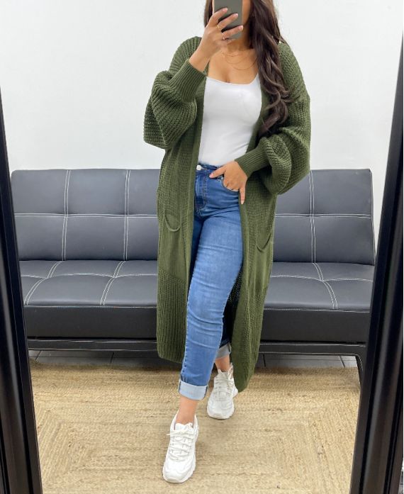 2-POCKET LONG KNIT CARDIGAN AH255171 KHAKI
