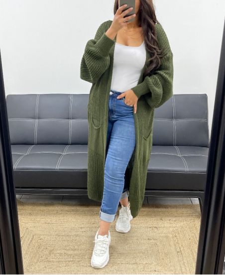 LANGE STRICKJACKE MIT 2 TASCHEN AH255171 KHAKI