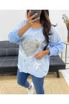 BI-MATERIAL TOP HEART SEQUINS PE0805 BLUE