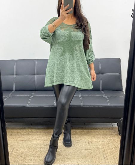 T-SHIRT BI-MATERIALE STAR PIZZO PE1696 KAKI