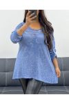 CAMISETA DE ENCAJE DE ESTRELLAS BIMATERIAL PE1696 AZUL