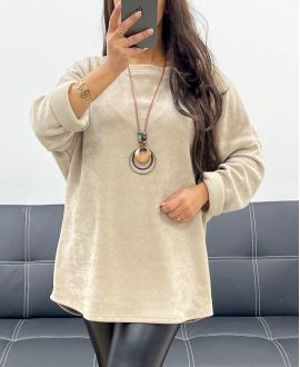 SUÉTER DE TERCIOPELO SUELTO + COLLAR OFRECIDO AH255038 BEIGE