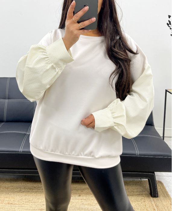 SWEAT EXTRA DOUX BI-MATIERE PE1149 BEIGE