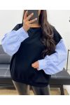 SWEAT EXTRA DOUX BI-MATIERE PE1149 NOIR