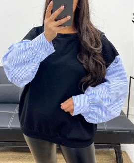 SUDADERA BIMATERIAL EXTRA SUAVE PE1149 NEGRO