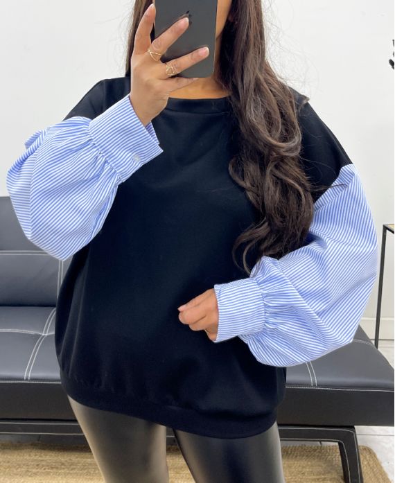 SWEAT EXTRA DOUX BI-MATIERE PE1149 NOIR