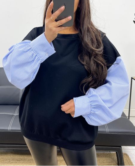SWEAT EXTRA DOUX BI-MATIERE PE1149 NOIR
