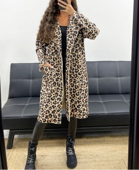 MANTEAU LEOPARD INTERIEUR LAINE BOUCLéE AH2555058 CLAIR