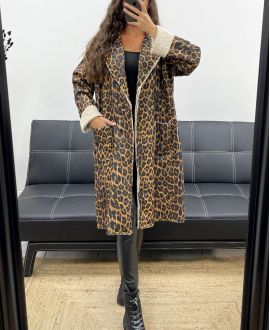 MANTEAU LEOPARD INTERIEUR LAINE BOUCLéE AH2555058 FONCé