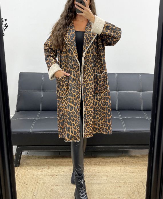 MANTEAU LEOPARD INTERIEUR LAINE BOUCLéE AH2555058 FONCé
