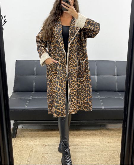 MANTEAU LEOPARD INTERIEUR LAINE BOUCLéE AH2555058 FONCé