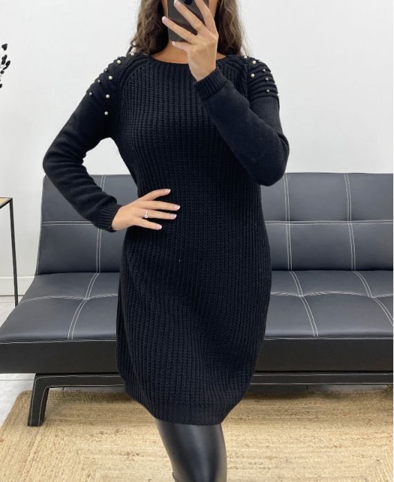 PULL ROBE MAILLE A PERLES AH2555094 NOIR
