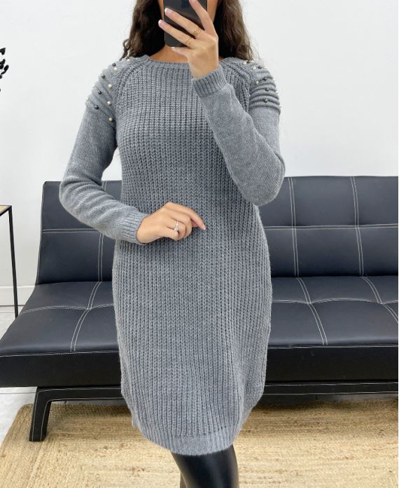PULL ROBE MAILLE A PERLES AH2555094 GRIS