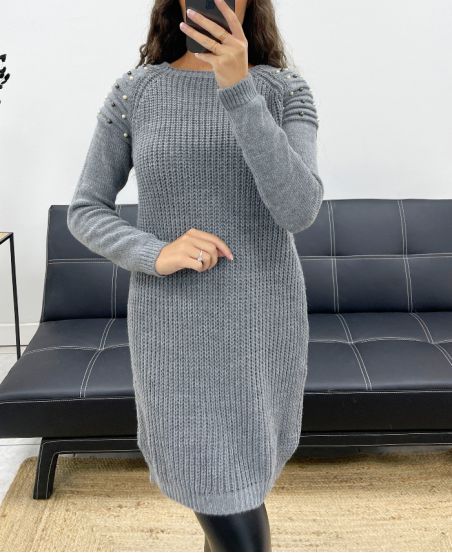 PULL ROBE MAILLE A PERLES AH2555094 GRIS