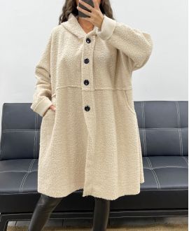 GRANDE TAILLE MANTEAU A BOUTONS 2 POCHES AH255074 BEIGE