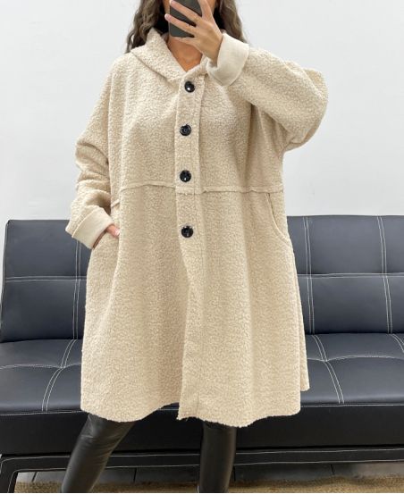 GRANDE TAILLE MANTEAU A BOUTONS 2 POCHES AH255074 BEIGE