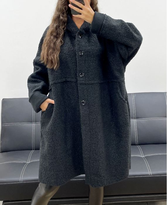GRANDE TAILLE MANTEAU A BOUTONS 2 POCHES AH255074 NOIR
