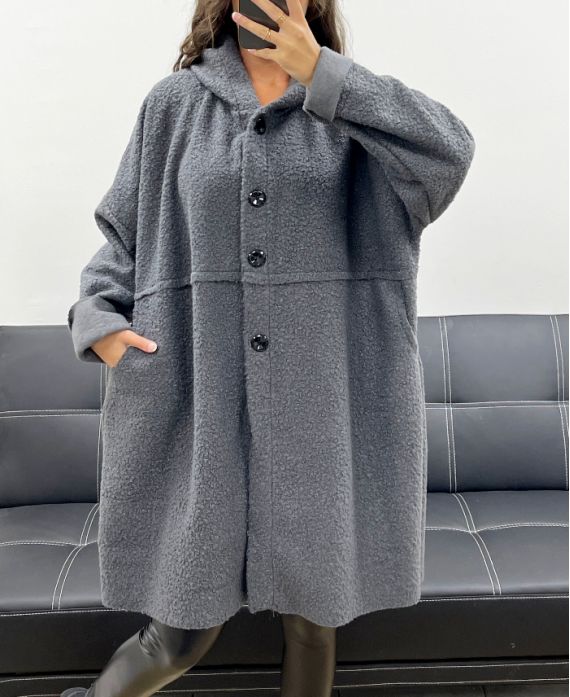 GRANDE TAILLE MANTEAU A BOUTONS 2 POCHES AH255074 GRIS