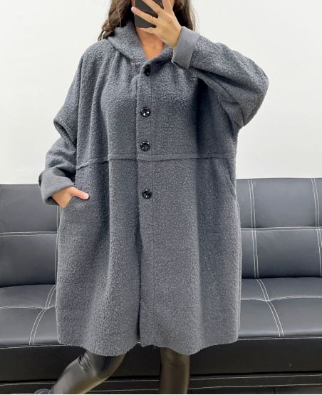 GRANDE TAILLE MANTEAU A BOUTONS 2 POCHES AH255074 GRIS