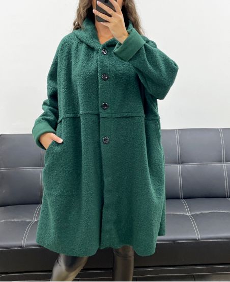 GRANDE TAILLE MANTEAU A BOUTONS 2 POCHES AH255074 VERT