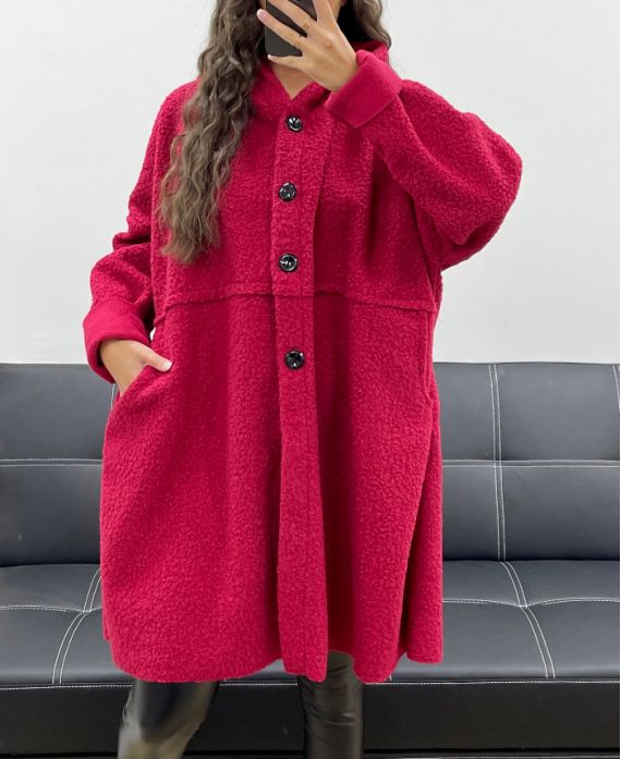 GRANDE TAILLE MANTEAU A BOUTONS 2 POCHES AH255074 BORDEAUX