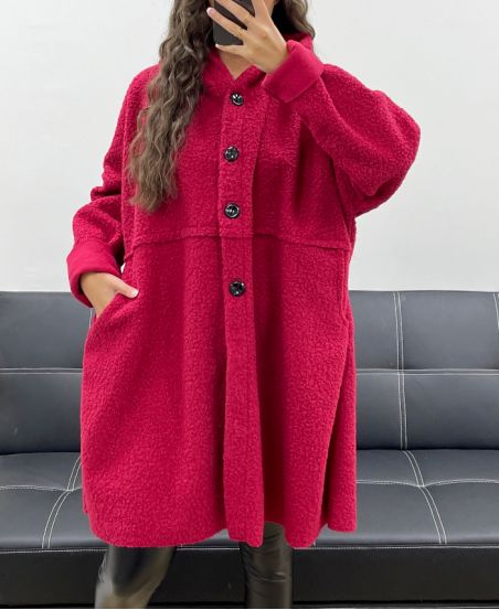 GRANDE TAILLE MANTEAU A BOUTONS 2 POCHES AH255074 BORDEAUX