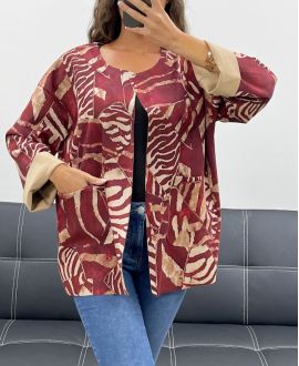 CHAQUETA DE ANTE ESTAMPADA AH2555099 BURDEOS