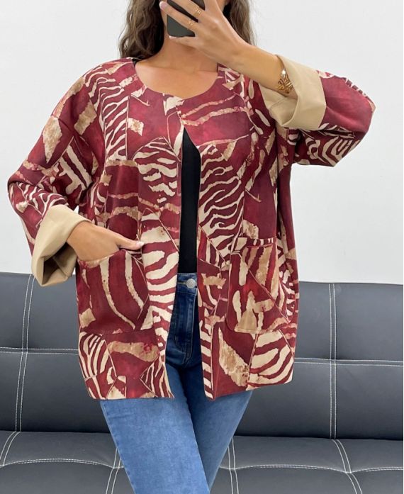 GIACCA BORDEAUX IN CAMOSCIO AH2555099 STAMPATO
