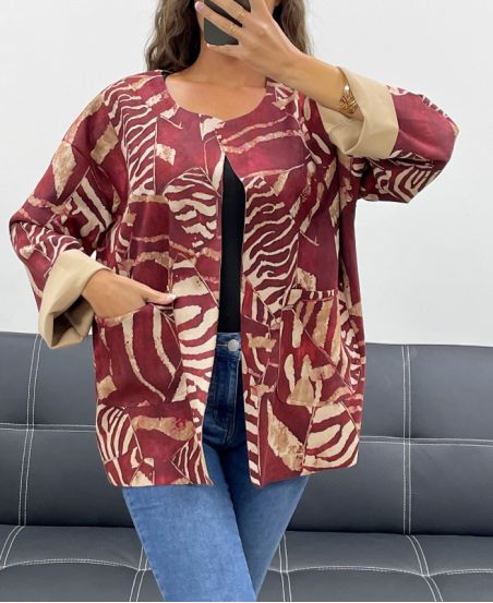 BURGUNDERFARBENE AH2555099 JACKE AUS BEDRUCKTEM WILDLEDER