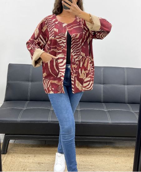 CHAQUETA DE ANTE ESTAMPADA AH2555099 BURDEOS