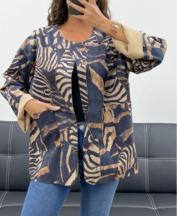 MARINEBLAUE AH2555099 JACKE AUS BEDRUCKTEM WILDLEDER