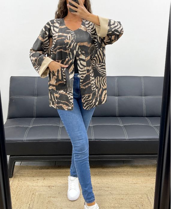 CHAQUETA DE ANTE ESTAMPADO NEGRO AH2555099